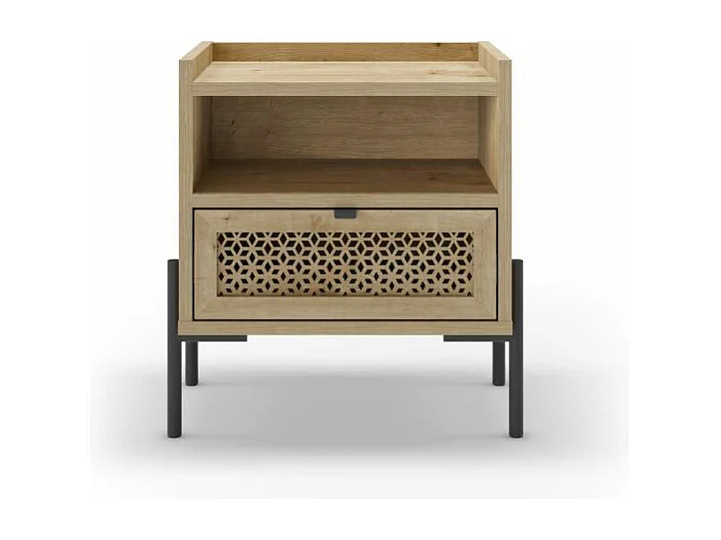 Mesita de noche para dormitorio India 1 cajón 1 hueco acabado verde roble/negro, 48.9cm(a