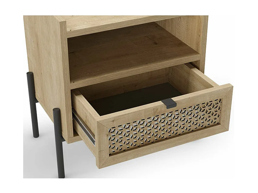 Mesita de noche para dormitorio India 1 cajón 1 hueco acabado verde roble/negro, 48.9cm(a