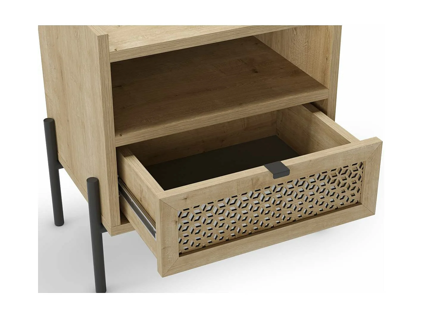 Mesita de noche para dormitorio India 1 cajón 1 hueco acabado verde roble/negro, 48.9cm(a