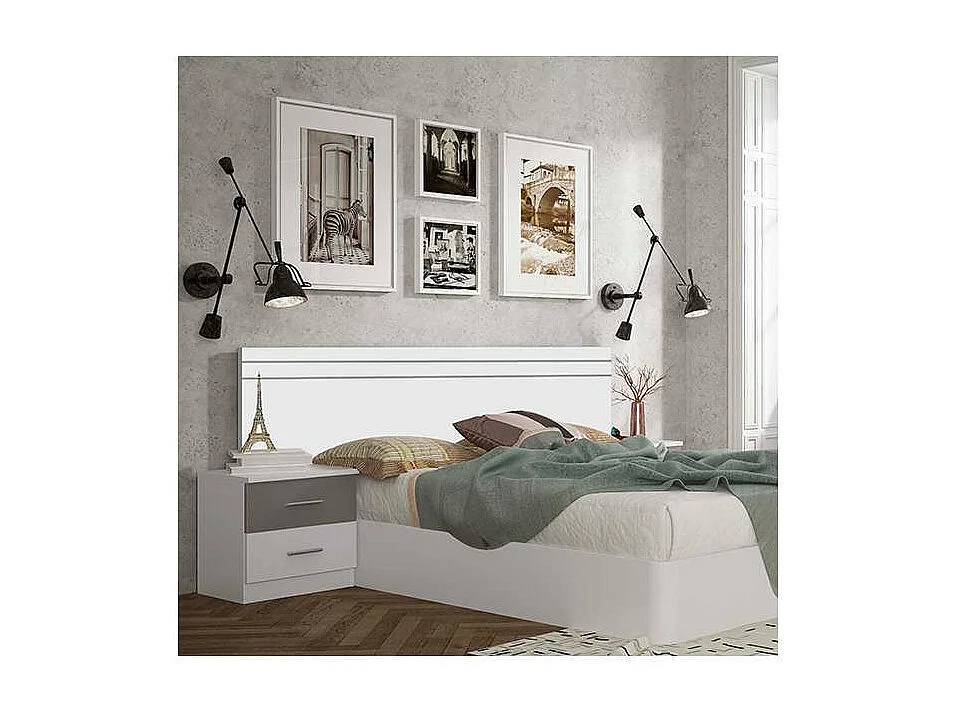 Mesita de noche con 2 cajones acabado blanco-plata, 48cm(alto) 46cm(ancho) 33cm(fondo)