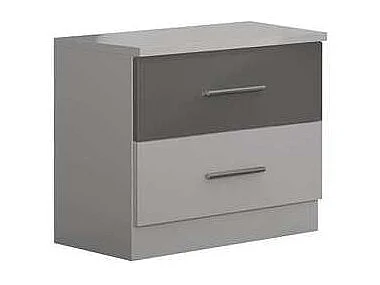 Mesita de noche con 2 cajones acabado blanco-plata, 48cm(alto) 46cm(ancho) 33cm(fondo)