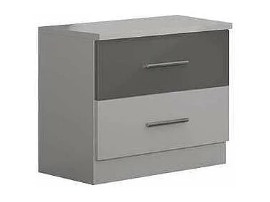 Mesita de noche con 2 cajones acabado blanco-plata, 48cm(alto) 46cm(ancho) 33cm(fondo)
