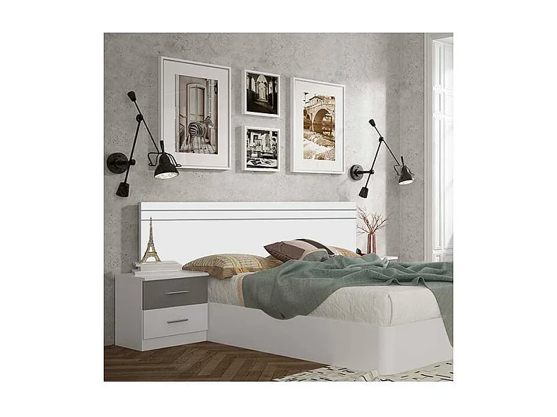 Mesita de noche con 2 cajones acabado blanco-plata, 48cm(alto) 46cm(ancho) 33cm(fondo)