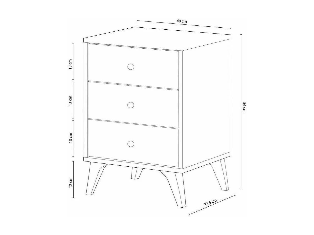 Mesita de noche tres cajones Liss 40 cm (ancho) x 56 cm (alto) x 33,5 cm (fondo)