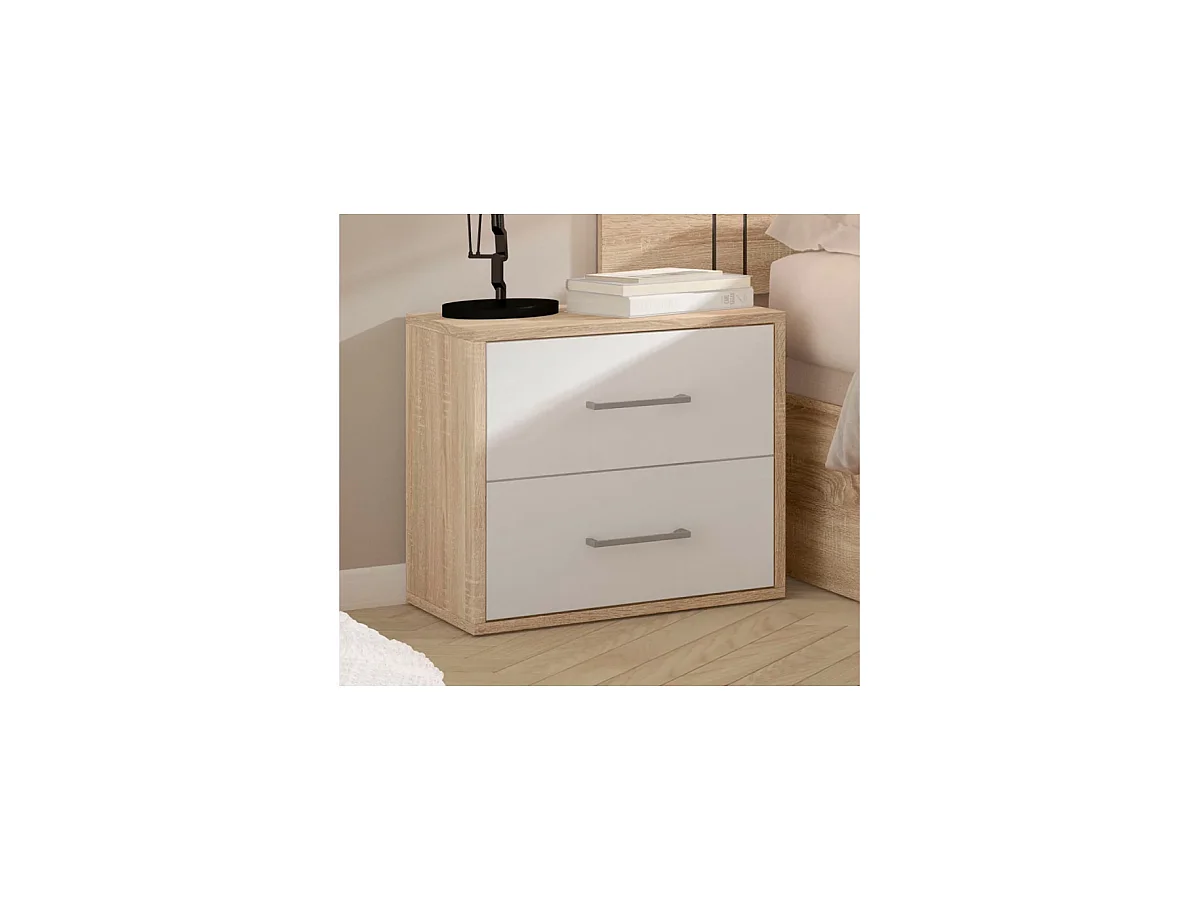 Mesita de noche 2 cajones acabado cambrian/blanco, 43cm(alto) 45cm(ancho) 33cm(fondo)