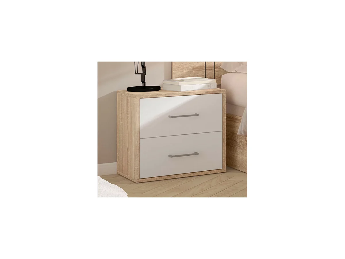 Mesita de noche 2 cajones acabado cambrian/blanco, 43cm(alto) 45cm(ancho) 33cm(fondo)