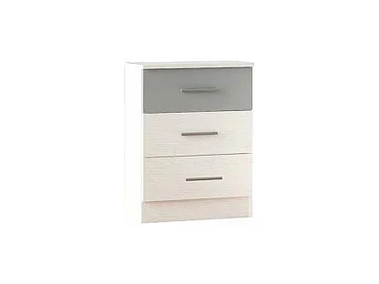 Mesita de noche con 3 cajones acabado blanco-plata, 66cm(alto) 46cm(ancho) 33cm(fondo)
