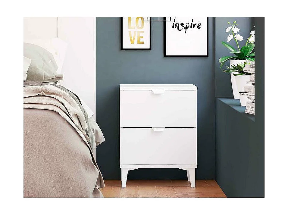 Mesita de noche 2 cajones en acabado blanco 56 cm(alto)43 cm(ancho)34 cm(fondo)