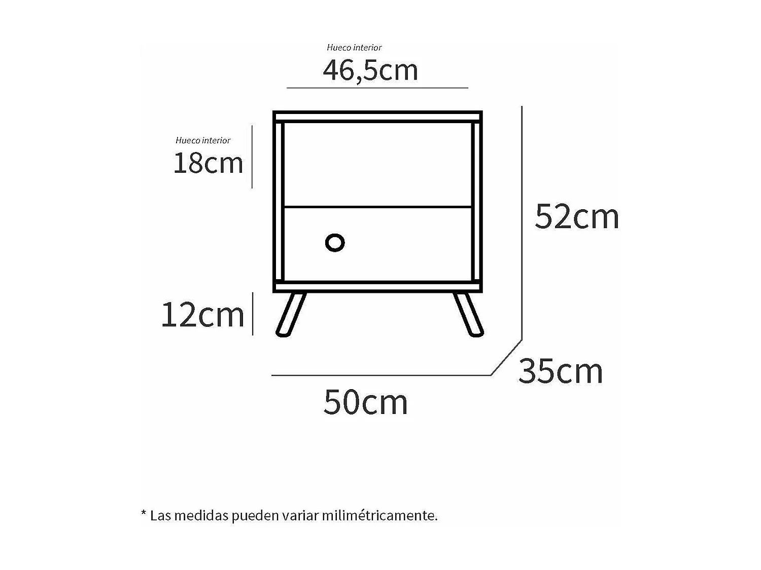 Mesita Camila en acabado de color roble, 52 cm(alto)50 cm(ancho)35 cm(fondo)