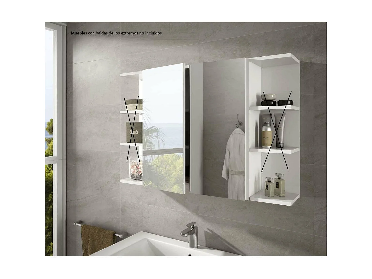 Mueble camerino Sulf de 2 puertas con espejo acabado blanco brillo, 65 cm(alto)60 cm(ancho