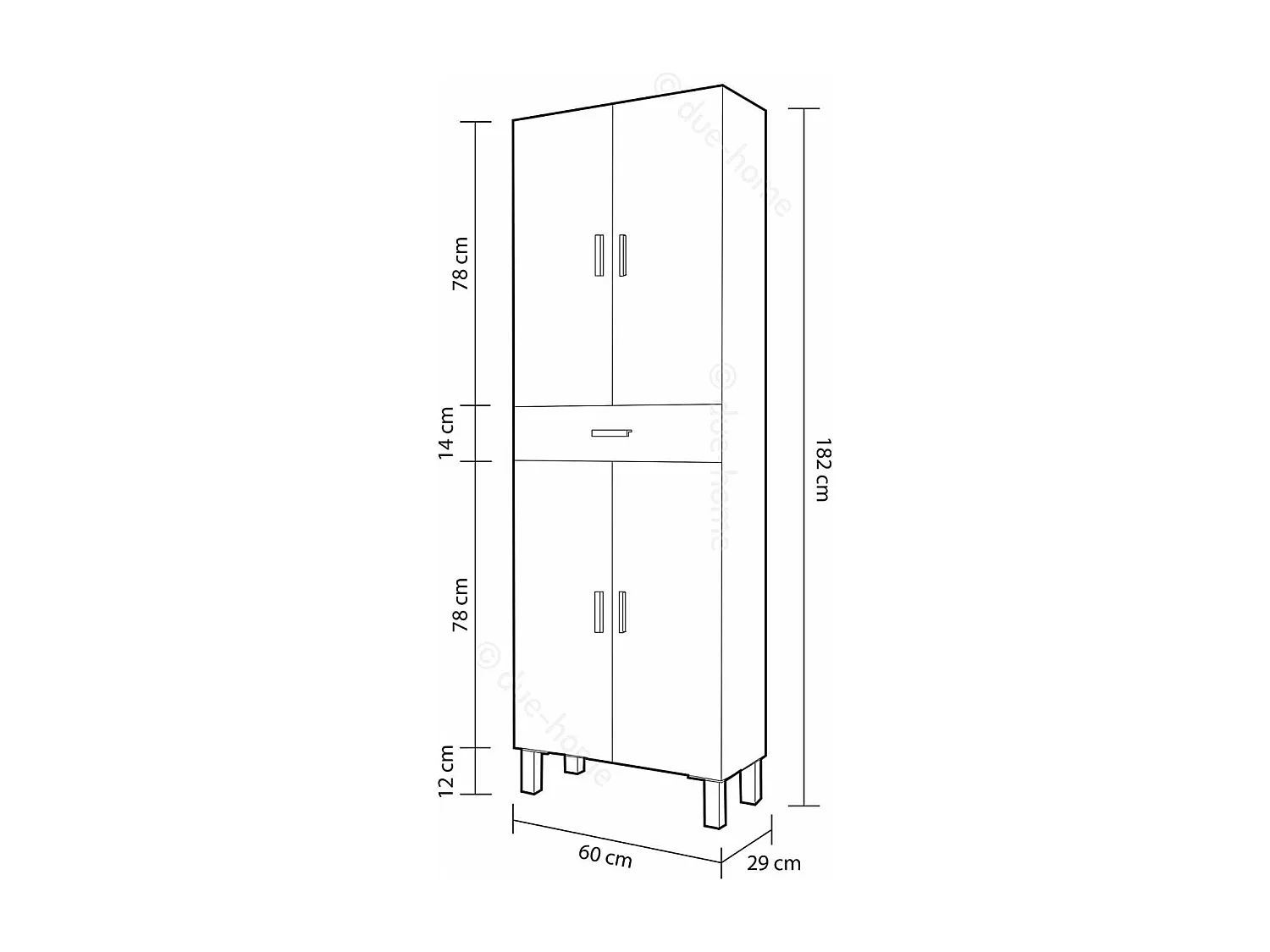 Columna para baño Kris de 4 puertas y 1 cajón acabado blanco brillo, 182 cm(alto)60 cm(a