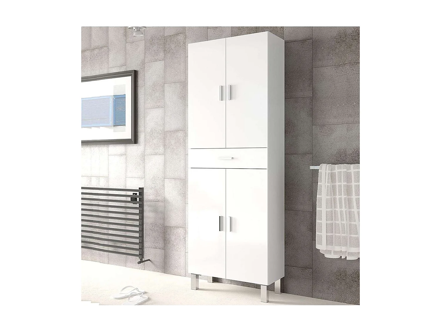 Columna para baño Kris de 4 puertas y 1 cajón acabado blanco brillo, 182 cm(alto)60 cm(a
