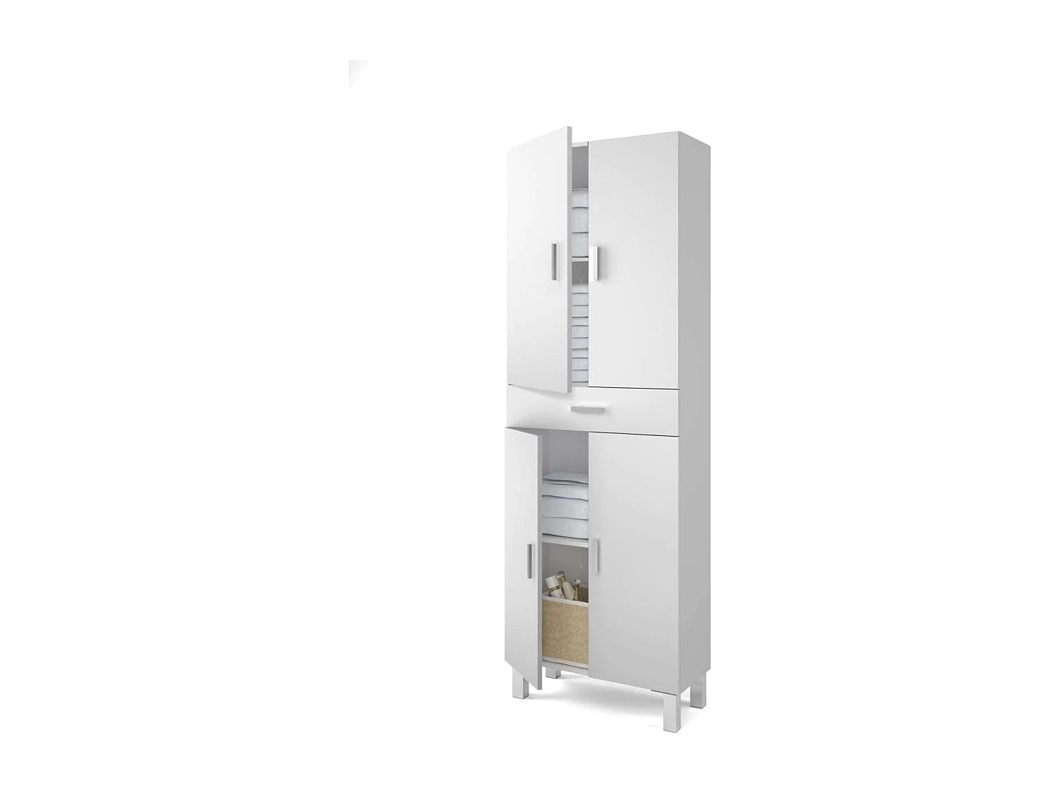 Columna para baño Kris de 4 puertas y 1 cajón acabado blanco brillo, 182 cm(alto)60 cm(a