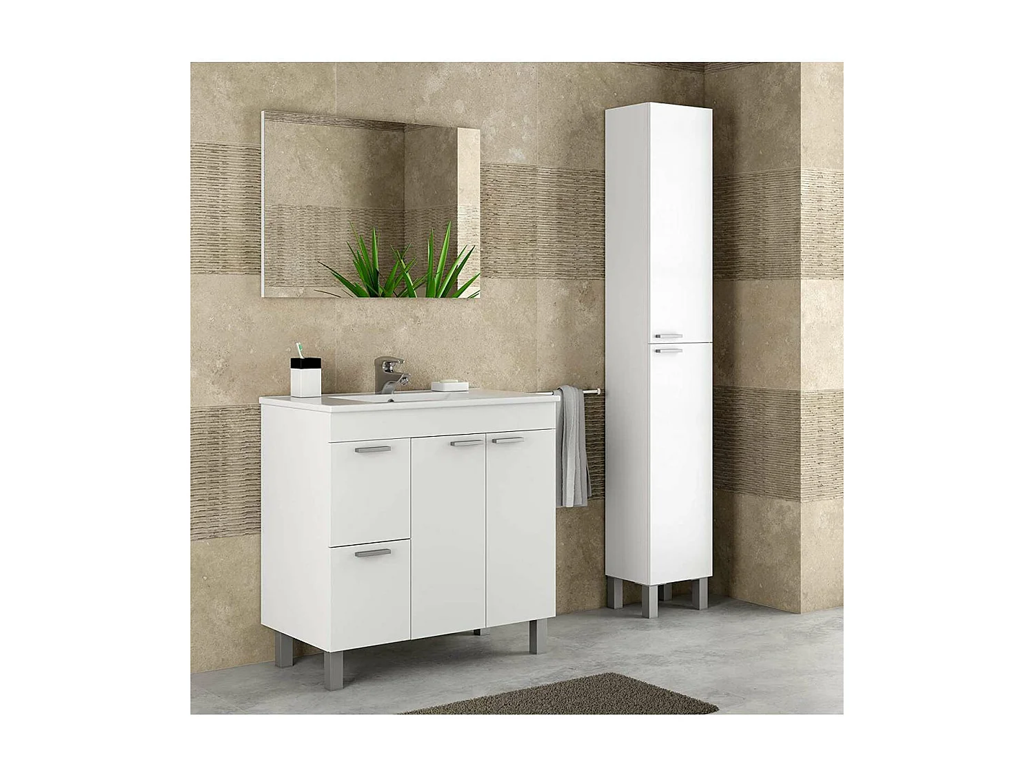 Columna alta Kris para baño de 2 puertas en acabado blanco brillo 182 cm(alto)30 cm(ancho