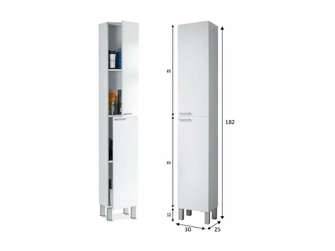 Columna alta Kris para baño de 2 puertas en acabado blanco brillo 182 cm(alto)30 cm(ancho