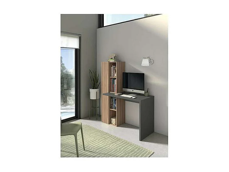 Mesa estudio Mod-Gandia acabado nogal/grafito, 52 x 133 x 149 cm (fondo x ancho x alto)