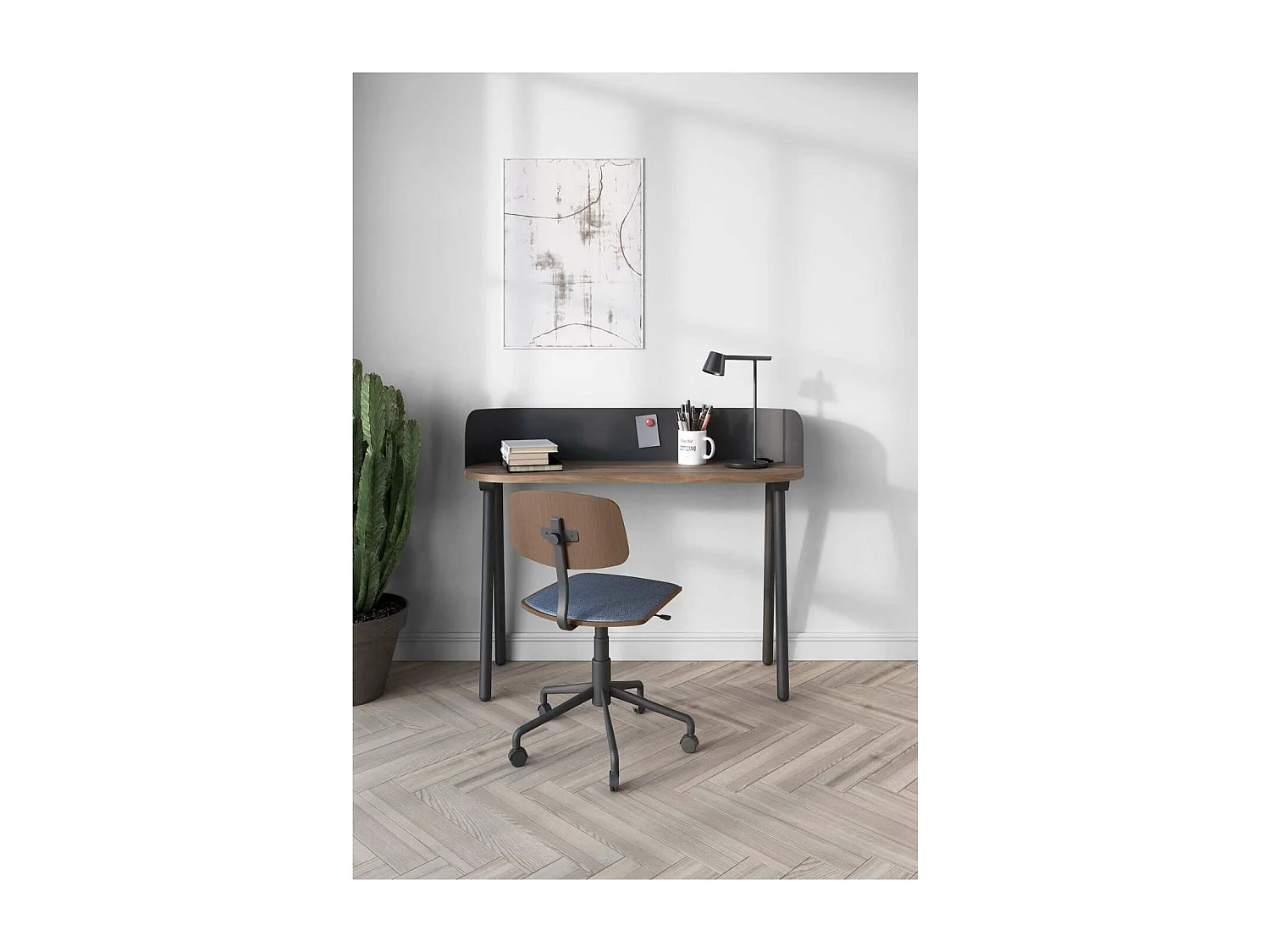 Mesa estudio Mod-634 acabado en color nogal/grafito, 40 x 120 x 95 cm (fondo x ancho x alt