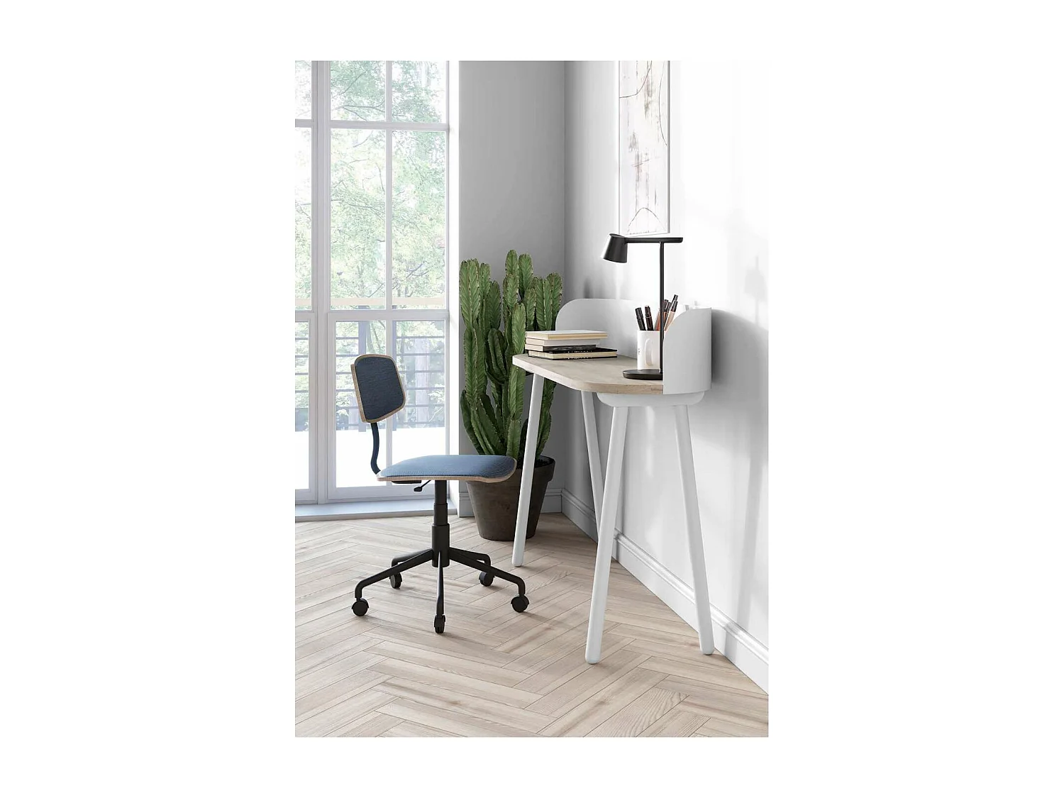 Mesa estudio Mod-634 acabado en color roble/blanco, 40 x 120 x 95 cm (fondo x ancho x alto