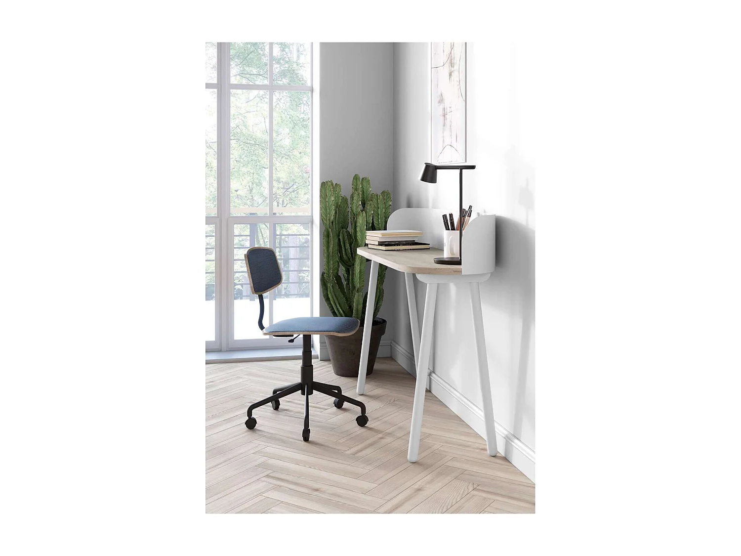 Mesa estudio Mod-634 acabado en color roble/blanco, 40 x 120 x 95 cm (fondo x ancho x alto