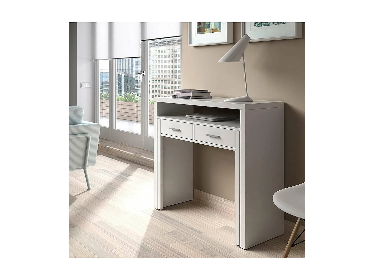 Escritorio extensible Osaka blanco artik 87.5 cm(alto)98.5 cm(ancho)36-66 cm(largo)