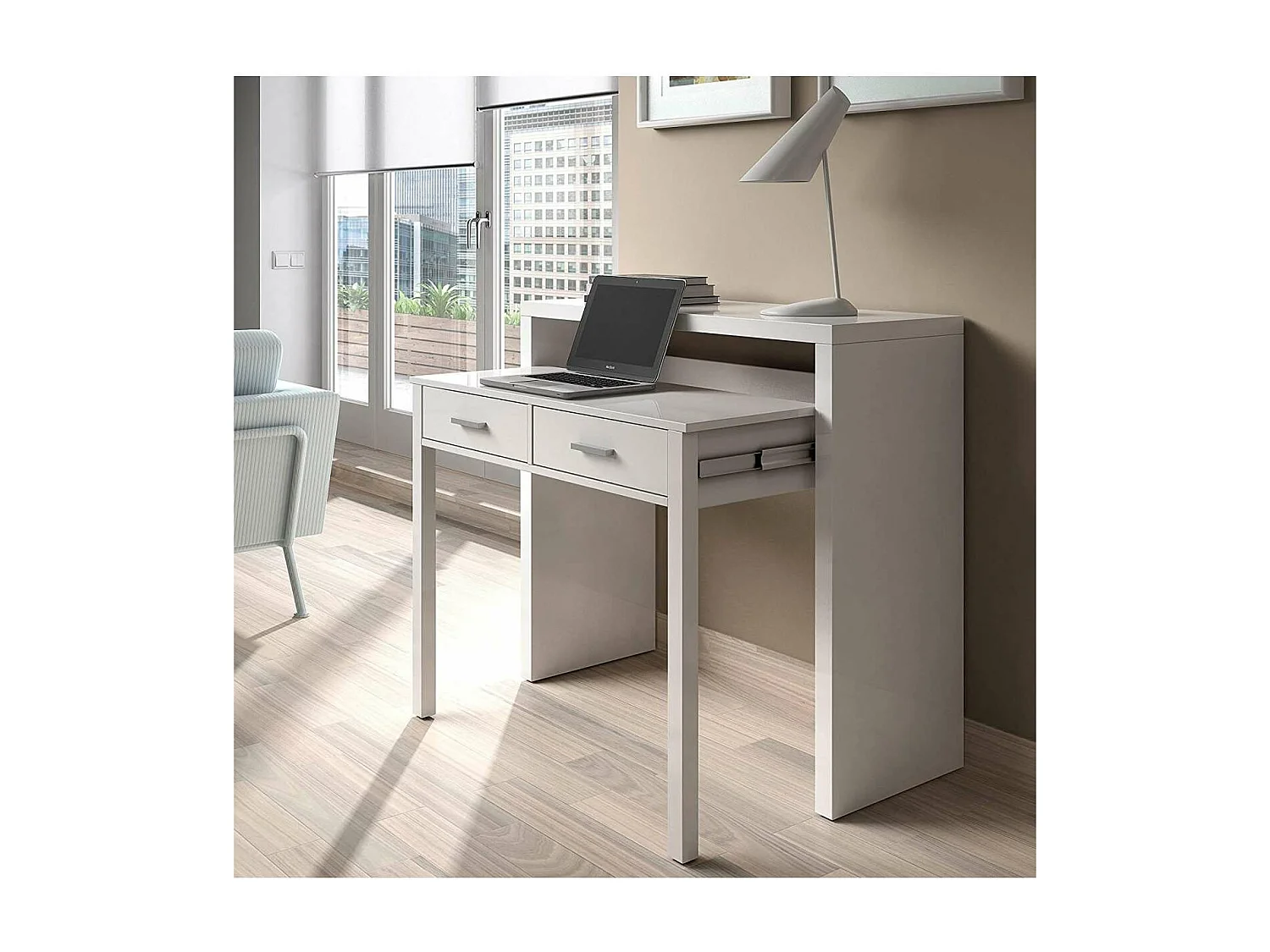 Escritorio extensible Osaka blanco artik 87.5 cm(alto)98.5 cm(ancho)36-66 cm(largo)