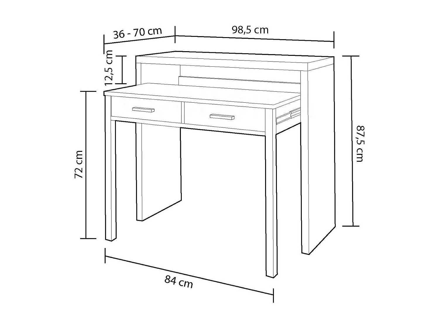 Escritorio extensible Osaka blanco artik 87.5 cm(alto)98.5 cm(ancho)36-66 cm(largo)