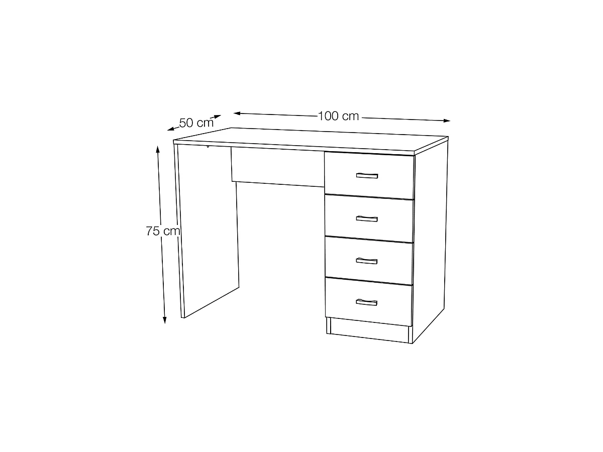 Mesa estudio Saturno en blanco con 4 cajones. 74 cm(alto)100 cm(ancho)50 cm(fondo)