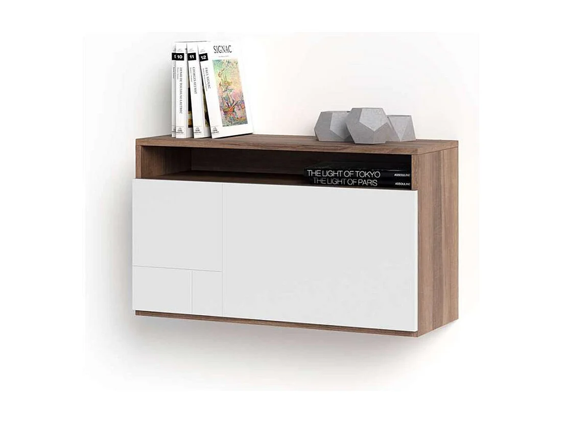 Escritorio suspendido modelo 628 color nogal/blanco. 44x75x30 (alto x ancho x fondo)