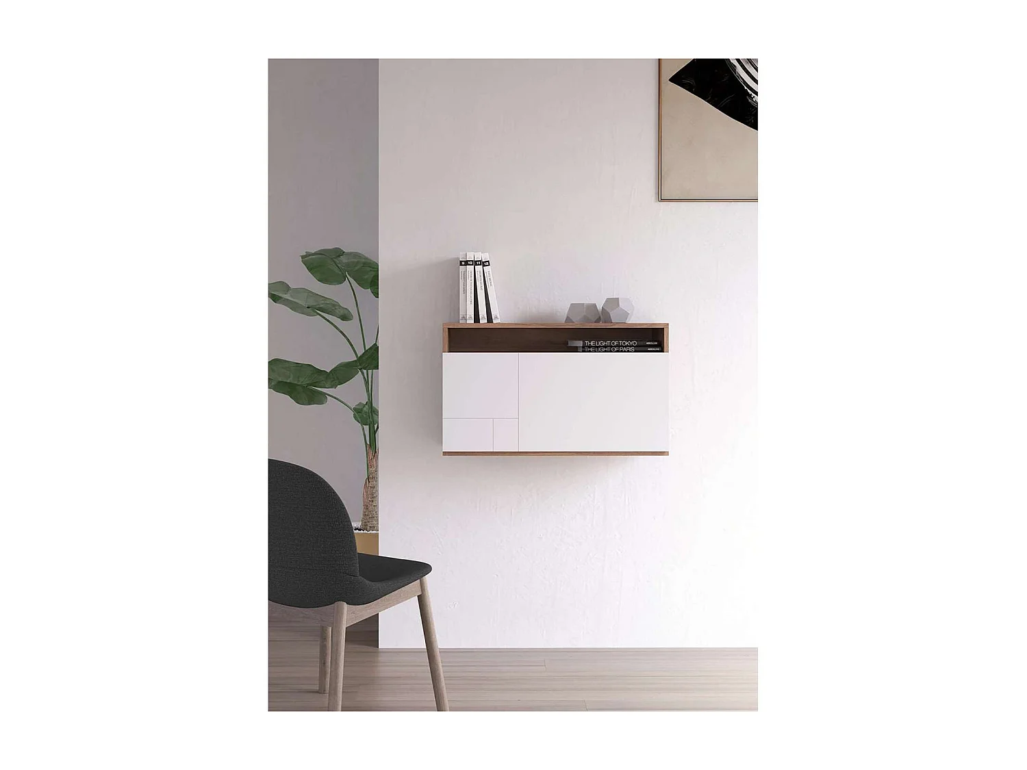 Escritorio suspendido modelo 628 color nogal/blanco. 44x75x30 (alto x ancho x fondo)