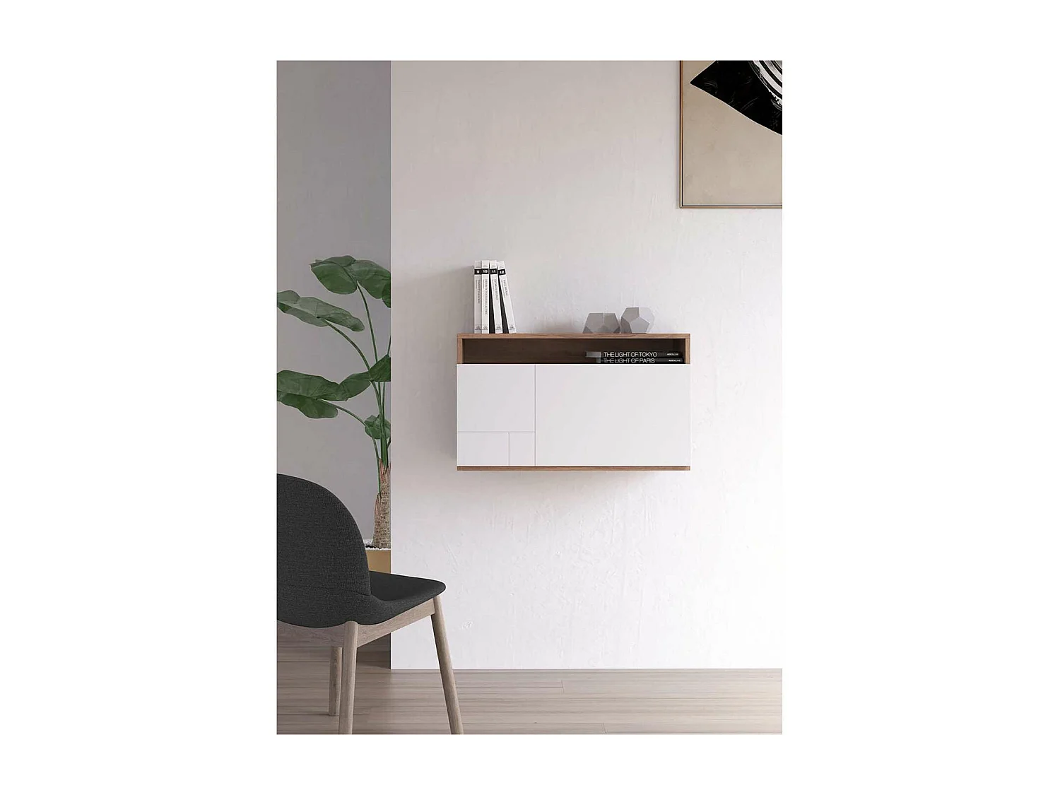 Escritorio suspendido modelo 628 color nogal/blanco. 44x75x30 (alto x ancho x fondo)