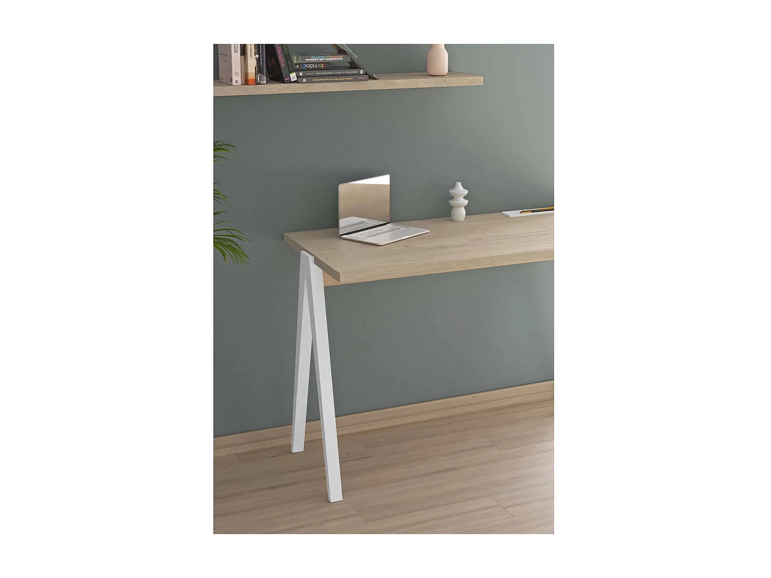 Mesa estudio Mod-635 acabado en color roble combinado con blanco, 60 x 120 x 78 cm (fondo