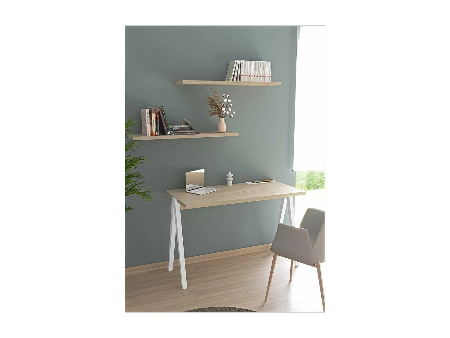 Mesa estudio Mod-635 acabado en color roble combinado con blanco, 60 x 120 x 78 cm (fondo