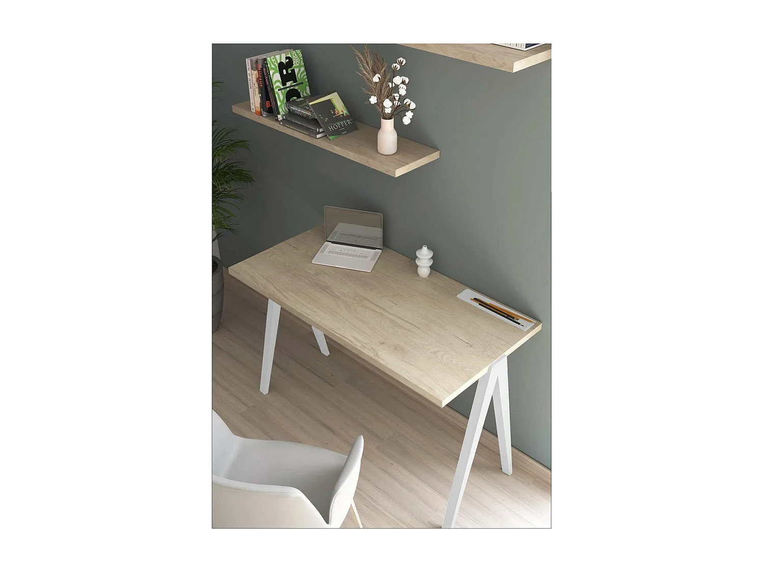 Mesa estudio Mod-635 acabado en color roble combinado con blanco, 60 x 120 x 78 cm (fondo