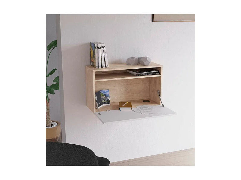 Escritorio suspendido modelo 628 color roble y blanco. 44x75x30 (alto x ancho x fondo)