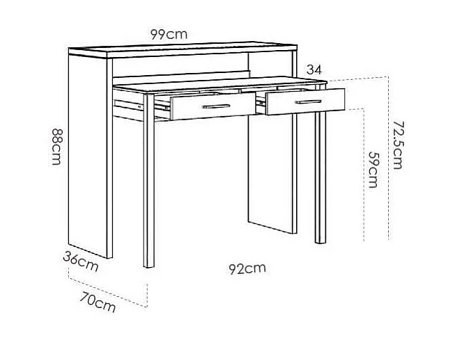 Mesa de despacho extensible Torreperogil acabado blanco brillo 88 cm(alto)99 cm(ancho)36 c