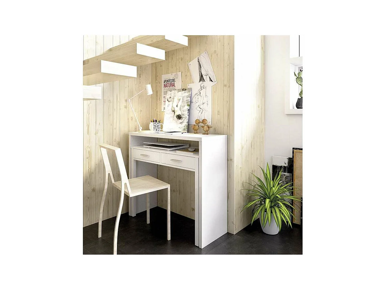 Mesa de despacho extensible Torreperogil acabado blanco brillo 88 cm(alto)99 cm(ancho)36 c