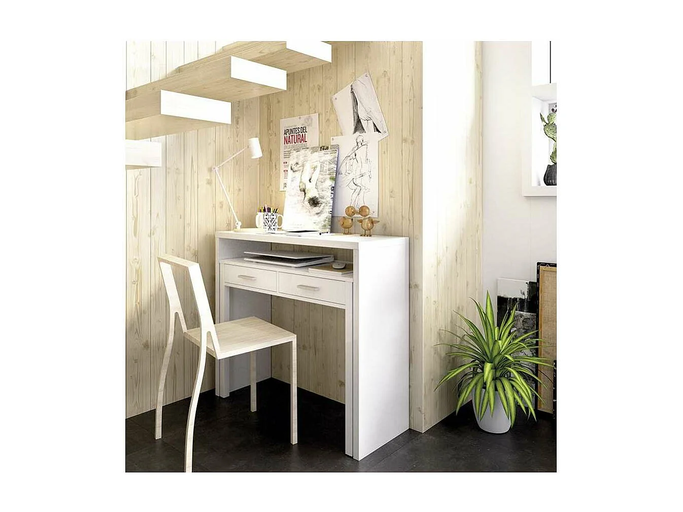 Mesa de despacho extensible Torreperogil acabado blanco brillo 88 cm(alto)99 cm(ancho)36 c