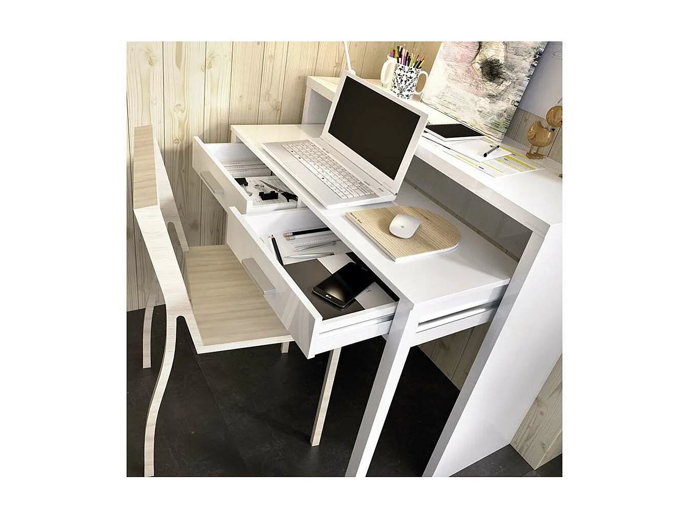 Mesa de despacho extensible Torreperogil acabado blanco brillo 88 cm(alto)99 cm(ancho)36 c