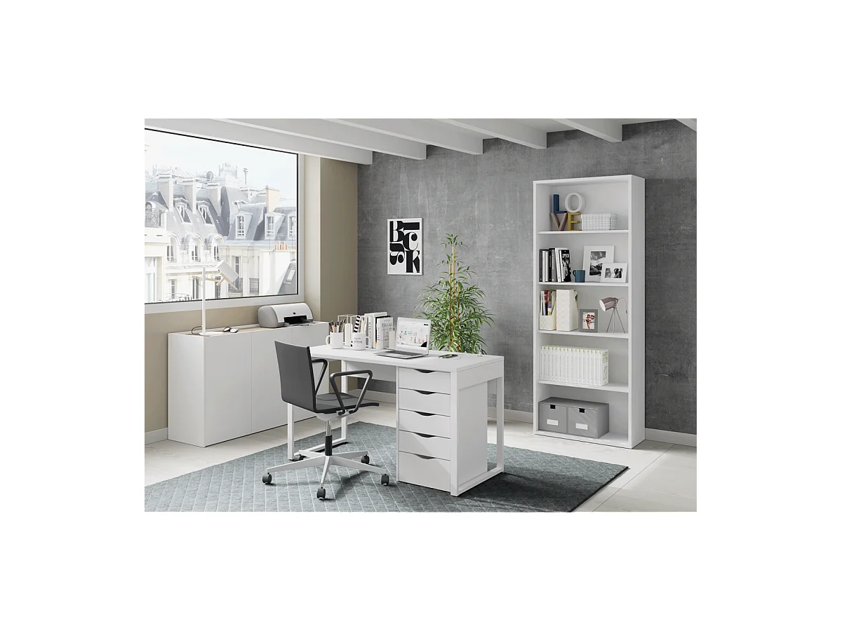 Mesa Estudio Nexus acabado blanco, 76cm(alto) 135cm(ancho) 60cm(fondo).