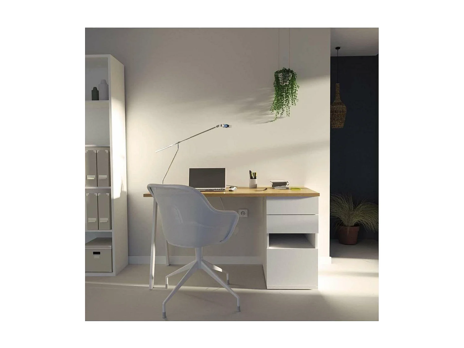 Mesa de despacho Kiroba acabado roble gold/blanco, 76cm(alto) 137.5cm(ancho) 67cm(fondo)