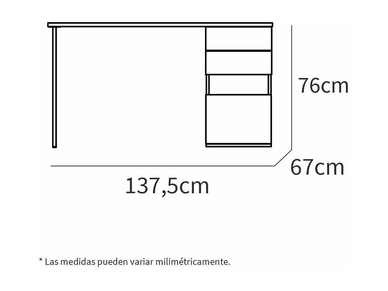 Mesa de despacho Kiroba acabado roble gold/blanco, 76cm(alto) 137.5cm(ancho) 67cm(fondo)
