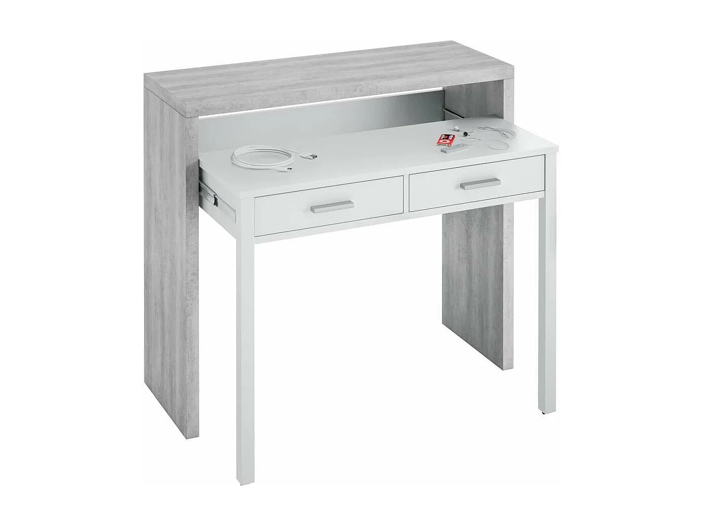 Escritorio desplazable Tyrion acabado cemento 87,5 cm(alto)98,5 cm(ancho)36/66 cm(fondo)