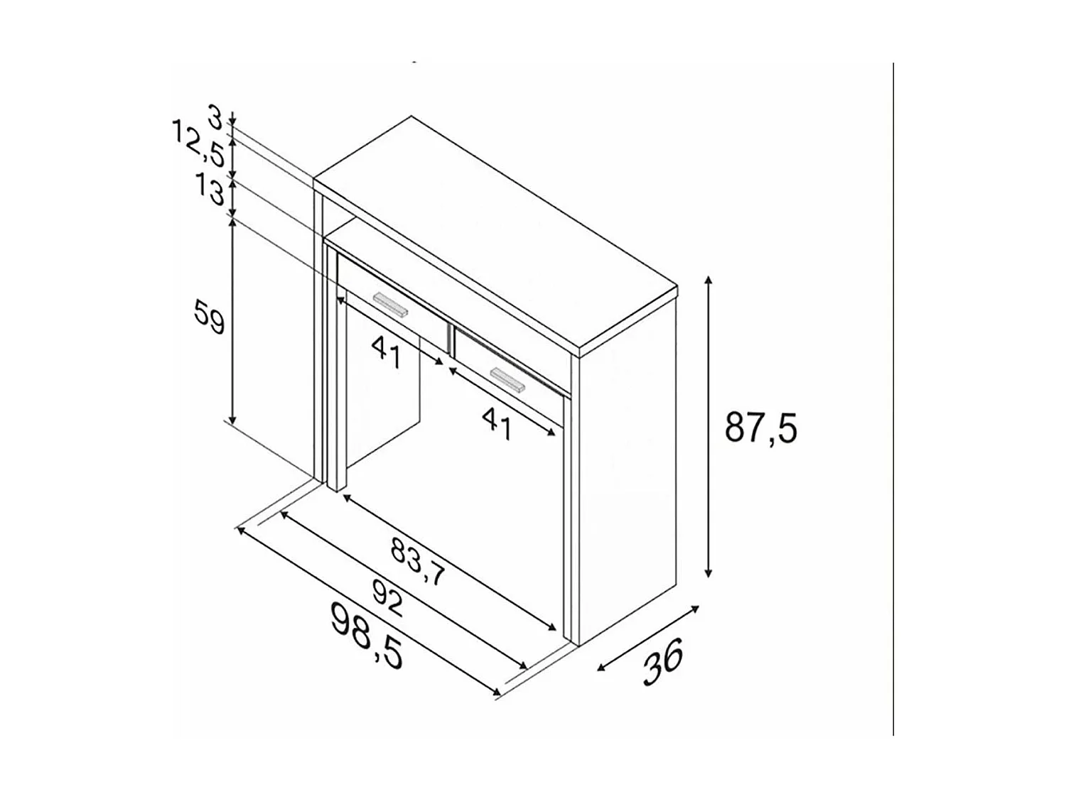 Escritorio desplazable Tyrion acabado cemento 87,5 cm(alto)98,5 cm(ancho)36/66 cm(fondo)