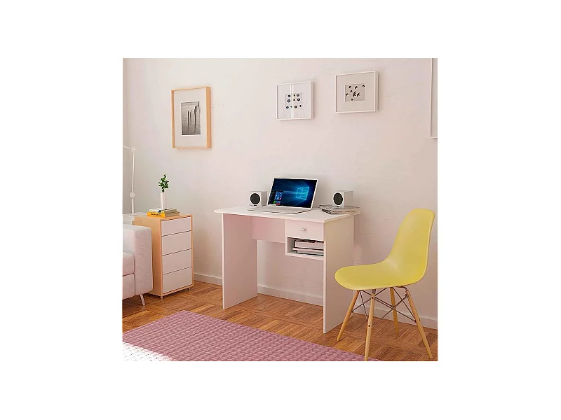 Escritorio Mate en acabado blanco con un cajón. 74 cm(alto)90 cm(ancho)50 cm(fondo)