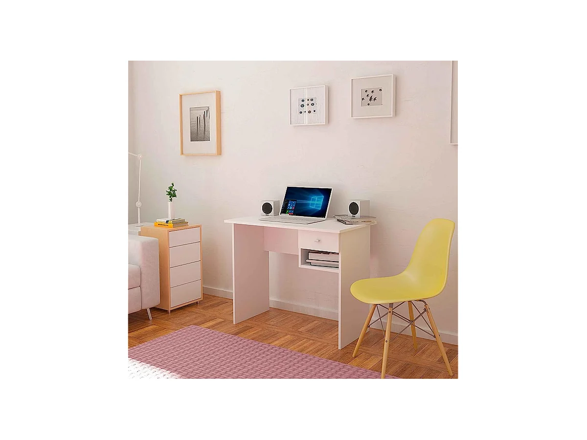 Escritorio Mate en acabado blanco con un cajón. 74 cm(alto)90 cm(ancho)50 cm(fondo)