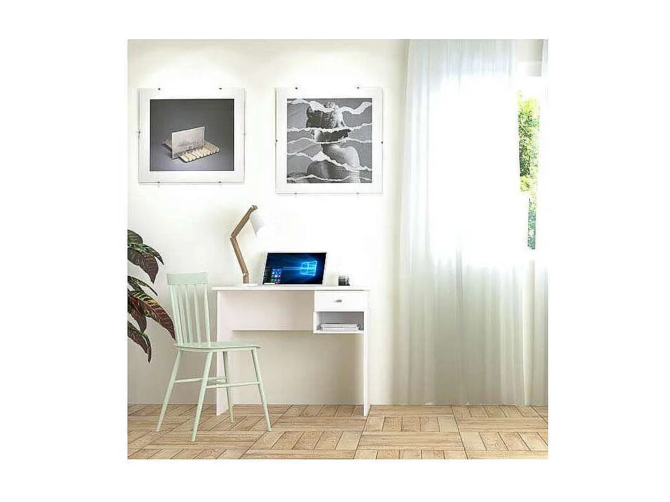 Escritorio Mate en acabado blanco con un cajón. 74 cm(alto)90 cm(ancho)50 cm(fondo)