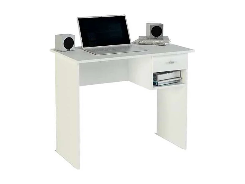 Escritorio Mate en acabado blanco con un cajón. 74 cm(alto)90 cm(ancho)50 cm(fondo)
