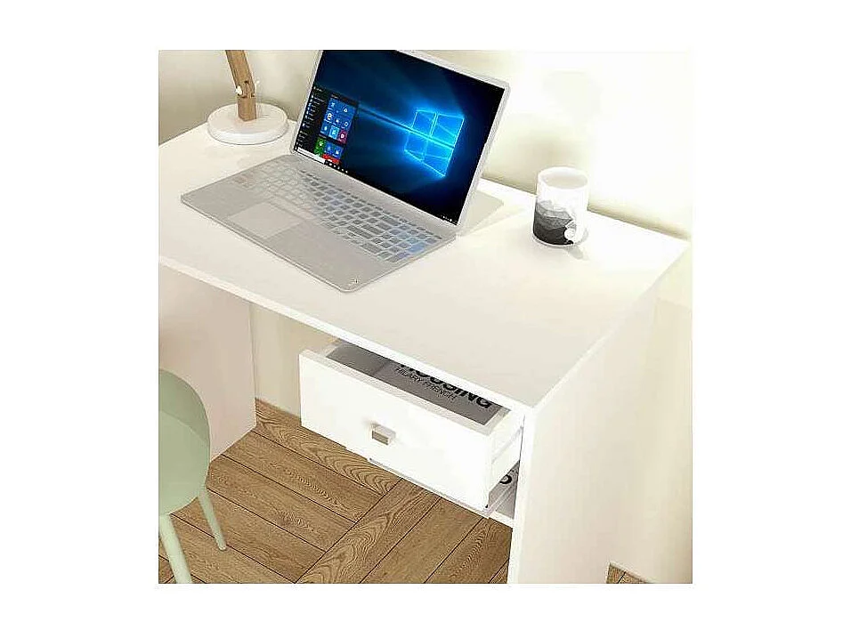 Escritorio Mate en acabado blanco con un cajón. 74 cm(alto)90 cm(ancho)50 cm(fondo)