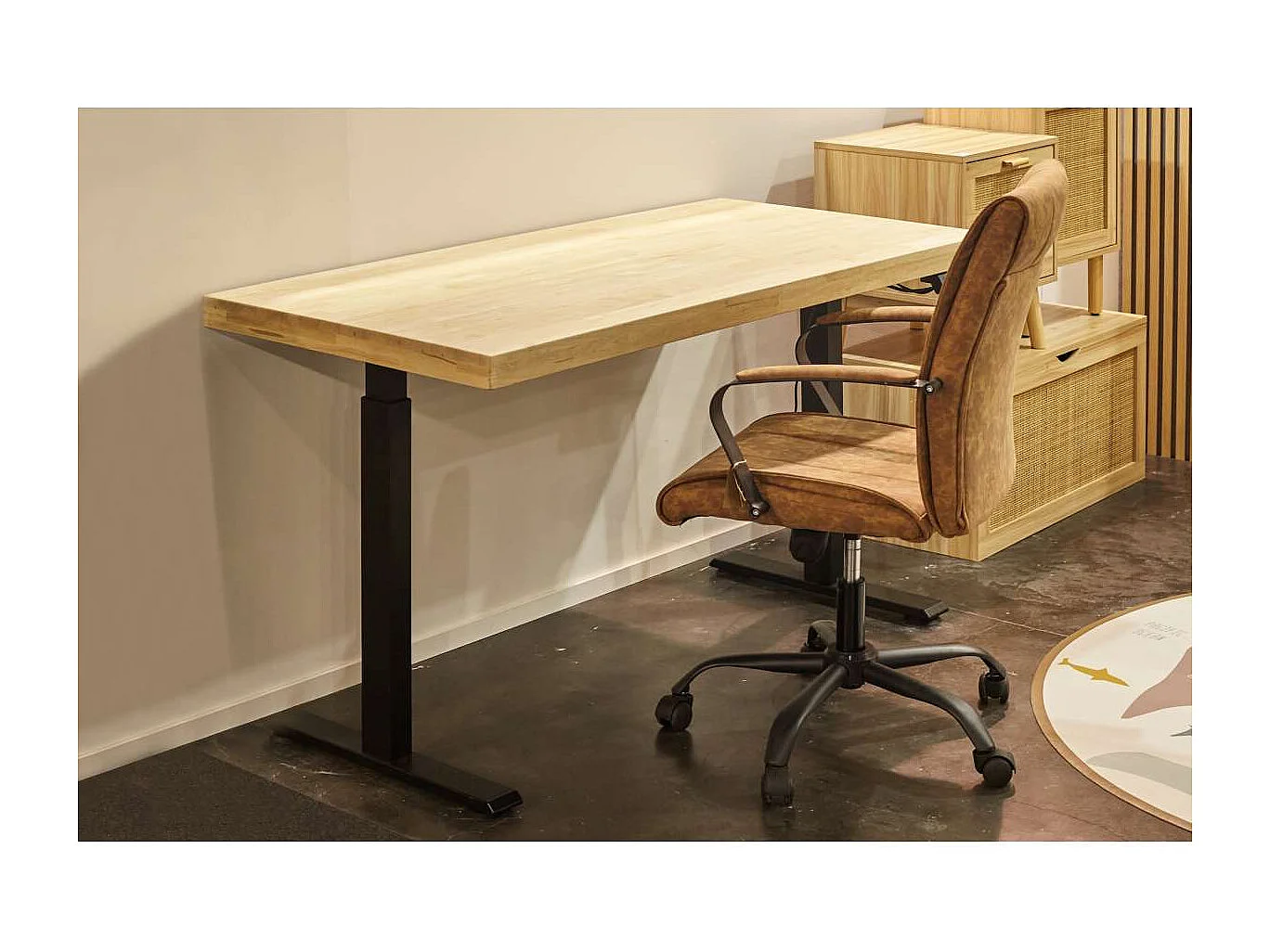 Mesa estudio STAND-140 elevable y motorizada acabado roble nordish/negro, 76/126cm(alto) 1