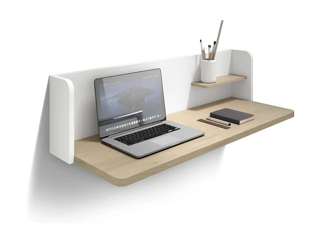 Mesa estudio para colgar Mod-Roman acabado roble/blanco, 35 x 90 x 25 cm (fondo x ancho x